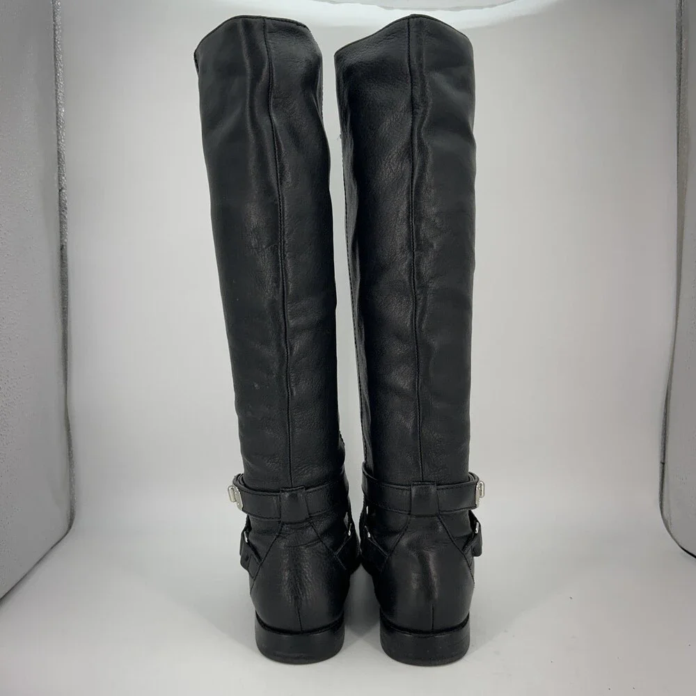 Coach Boots Womens Size 6.5 Christine Black Leather Riding Knee High Buckle